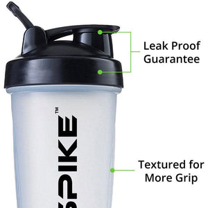 Spike Protein Shaker Bottle with Stainless Steel Blending Ball 700ml (Clear) - Spike