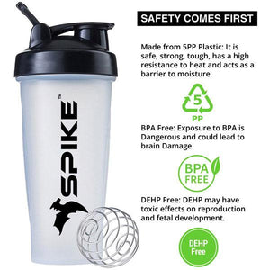 Spike Protein Shaker Bottle with Stainless Steel Blending Ball 700ml (Clear) - Spike